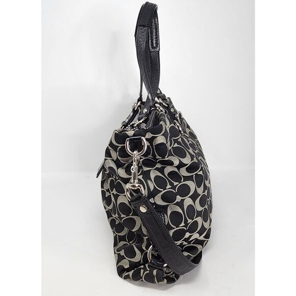 Coach Black Ashley Satchel Shoulder Bag Sateen Pleated Handbag Purse Pocketbook - Picture 11 of 16